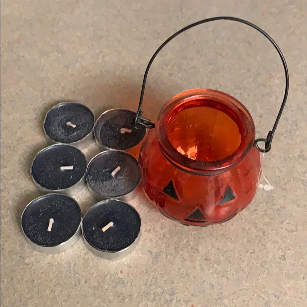 Halloween!  Glass pumpkin votive holder